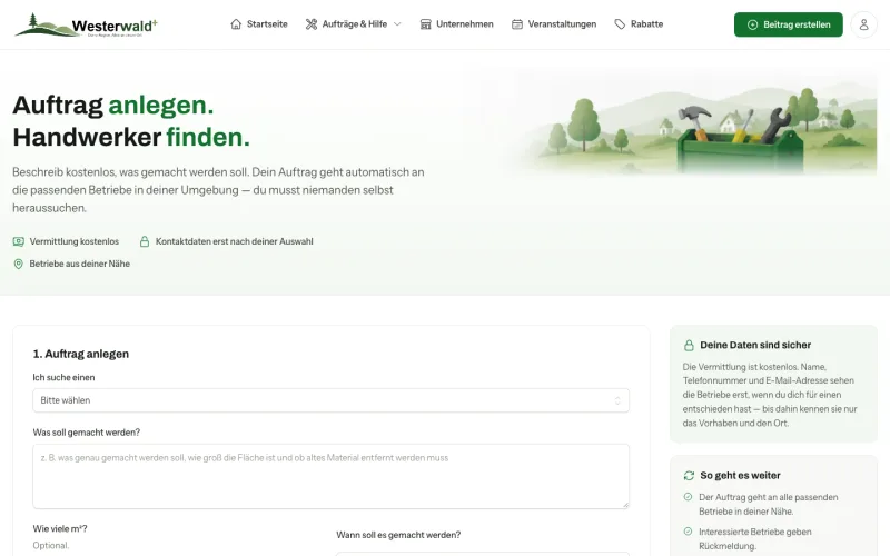 Vorschau: Handwerker-Anfrage anlegen
